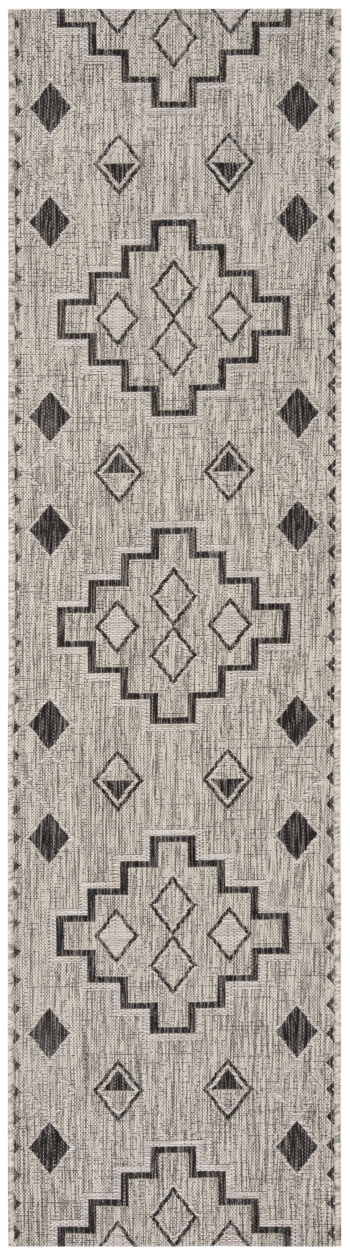 SAFAVIEH Courtyard Floella Geometric Indoor/Outdoor Runner Rug, Grey/Black, 2'3" x 14'