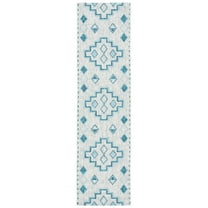 SAFAVIEH Courtyard Floella Geometric Indoor/Outdoor Runner Rug, Grey/Teal, 2'3" x 12'