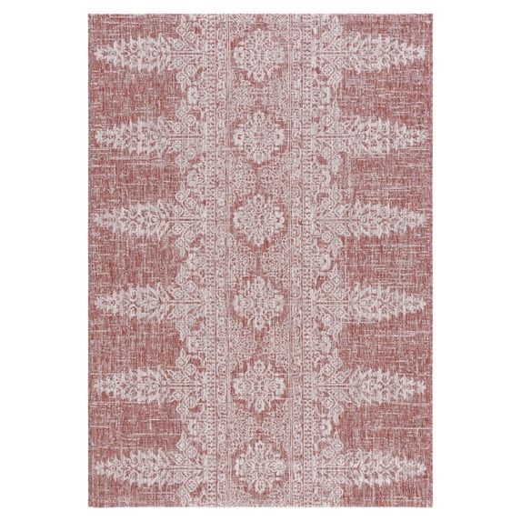 SAFAVIEH Courtyard Fowler Geometric Indoor/Outdoor Area Rug, Rust/Grey, 5'3" x 7'7"