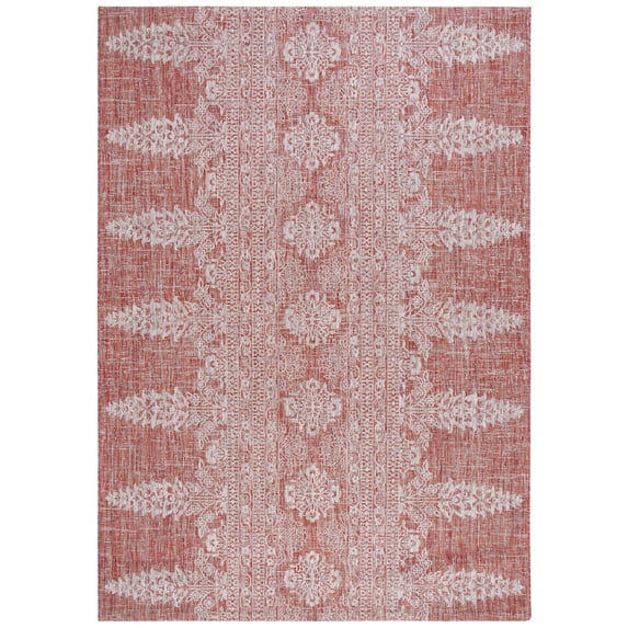 SAFAVIEH Courtyard Fowler Geometric Indoor/Outdoor Area Rug, Rust/Grey, 8' x 11'