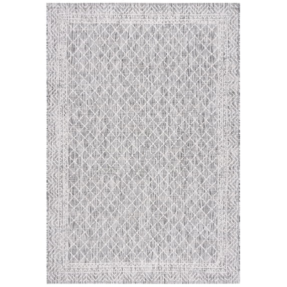 SAFAVIEH Courtyard Frazier Geometric Indoor/Outdoor Area Rug, Light Grey/Dark Grey, 5'3" x 7'7"