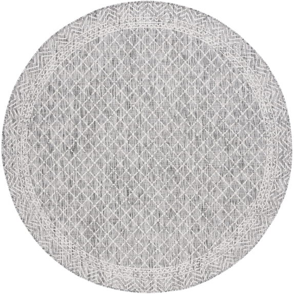 SAFAVIEH Courtyard Frazier Geometric Indoor/Outdoor Area Rug, Light Grey/Dark Grey, 6'7" x 6'7" Round