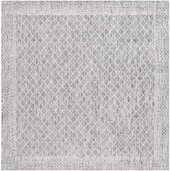 SAFAVIEH Courtyard Frazier Geometric Indoor/Outdoor Area Rug, Light Grey/Dark Grey, 6'7" x 6'7" Square
