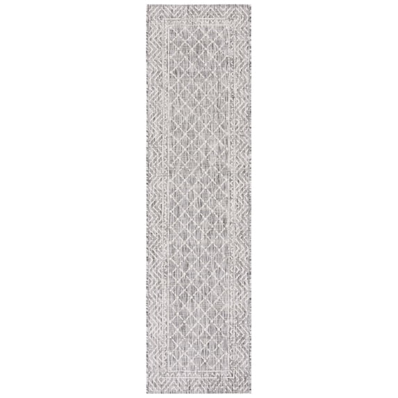 SAFAVIEH Courtyard Frazier Geometric Indoor/Outdoor Runner Rug, Light Grey/Dark Grey, 2'3" x 8'
