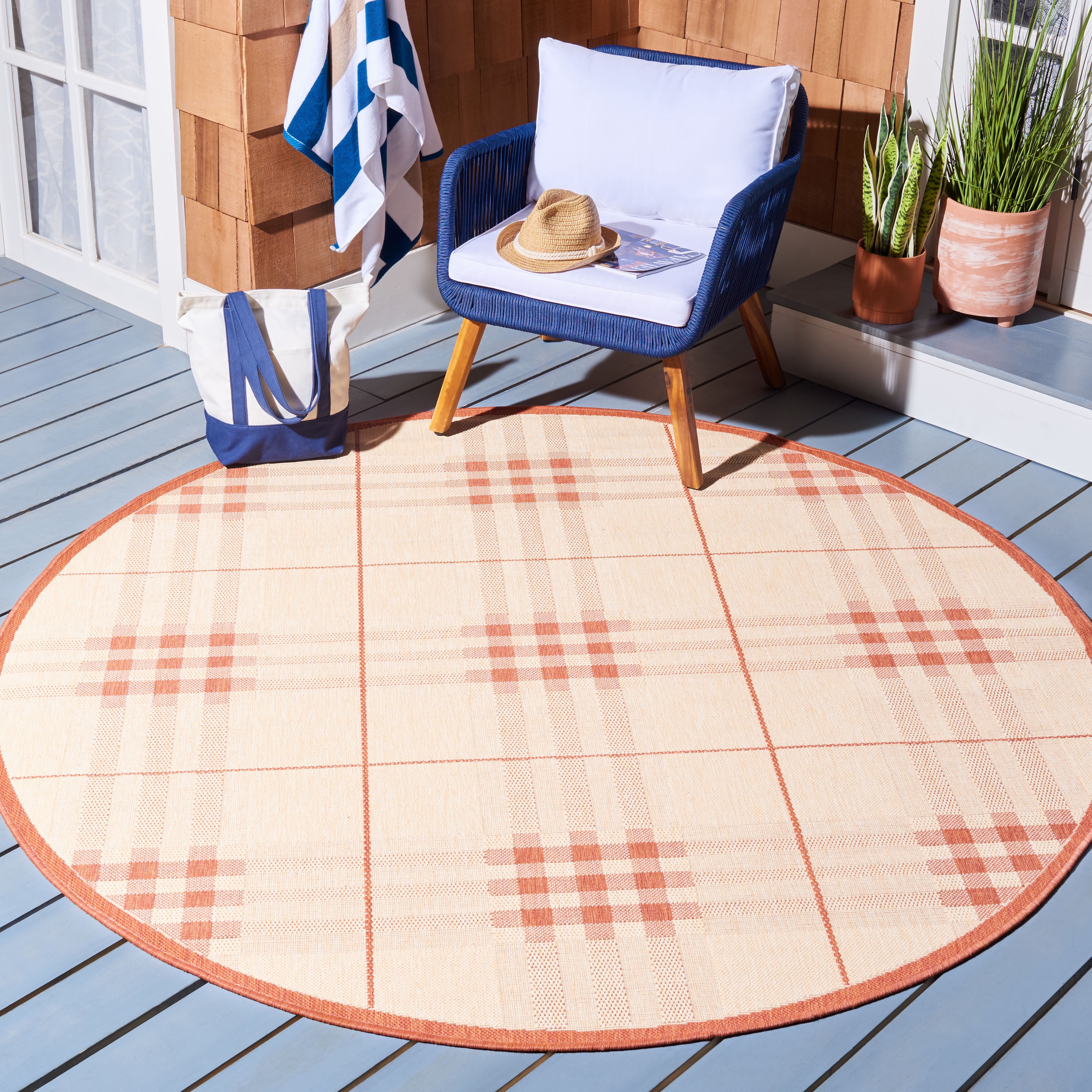 Safavieh Courtyard Fulham Geometric Indoor/Outdoor Area Rug, Natural/Terracotta, 6'7" x 6'7" Round