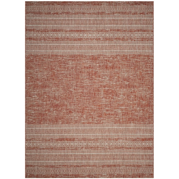 SAFAVIEH Courtyard Galen Distressed Striped Indoor/Outdoor Area Rug, 8' x 11', Rust/Light Grey