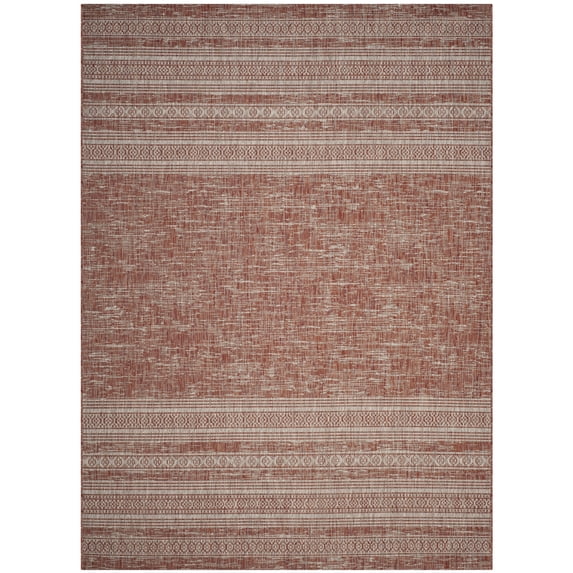 SAFAVIEH Courtyard Galen Distressed Striped Indoor/Outdoor Area Rug, 8' x 11', Rust/Light Grey