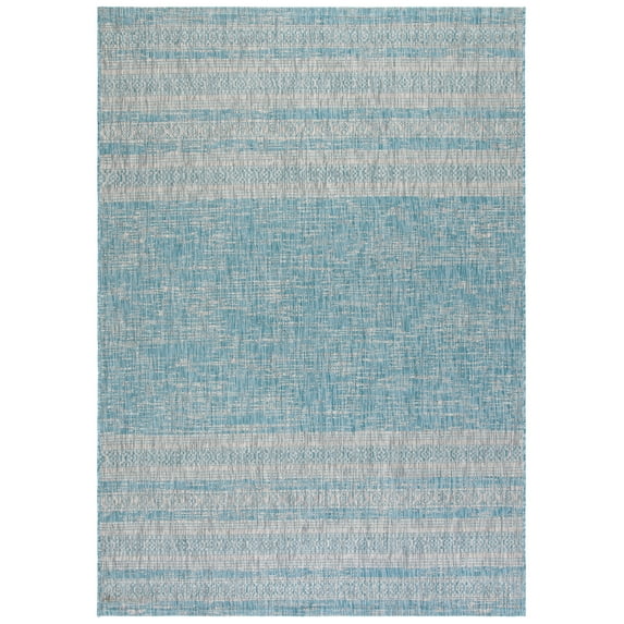 SAFAVIEH Courtyard Galen Striped Indoor/Outdoor Area Rug, Aqua/Grey, 2' x 3'7"