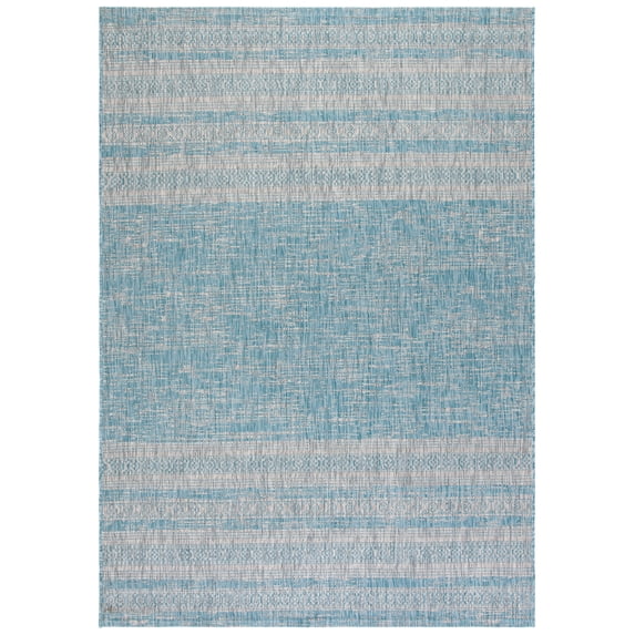 SAFAVIEH Courtyard Galen Striped Indoor/Outdoor Area Rug, Aqua/Grey, 4' x 5'7"
