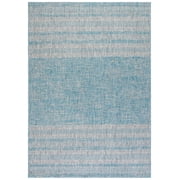 SAFAVIEH Courtyard Galen Striped Indoor/Outdoor Area Rug, Aqua/Grey, 5'3" x 7'7"