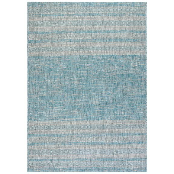 SAFAVIEH Courtyard Galen Striped Indoor/Outdoor Area Rug, Aqua/Grey, 5'3" x 7'7"