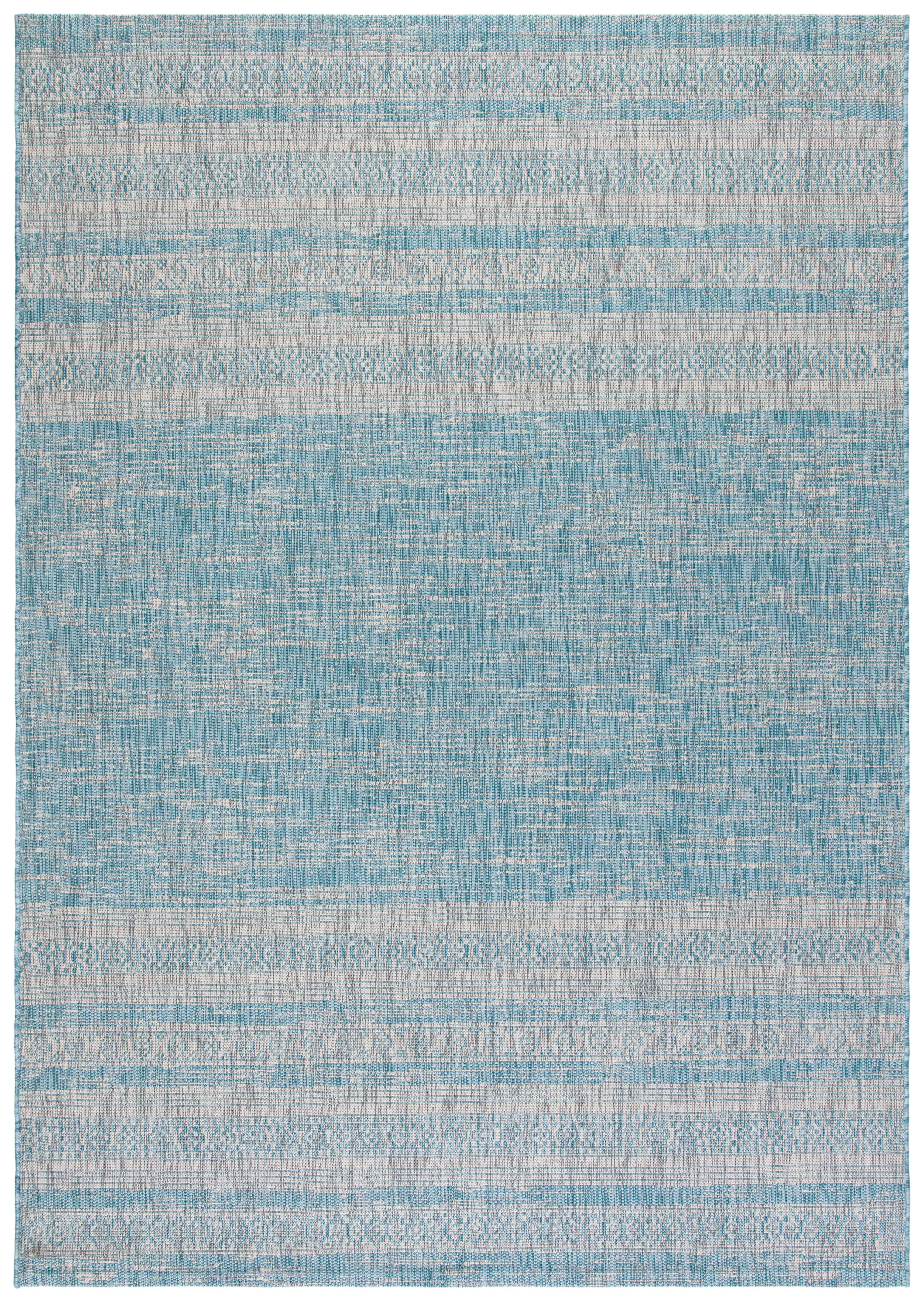 Aqua/Grey Synthetic Rectangular Easy Care Indoor/Outdoor Rug 8' x 10'