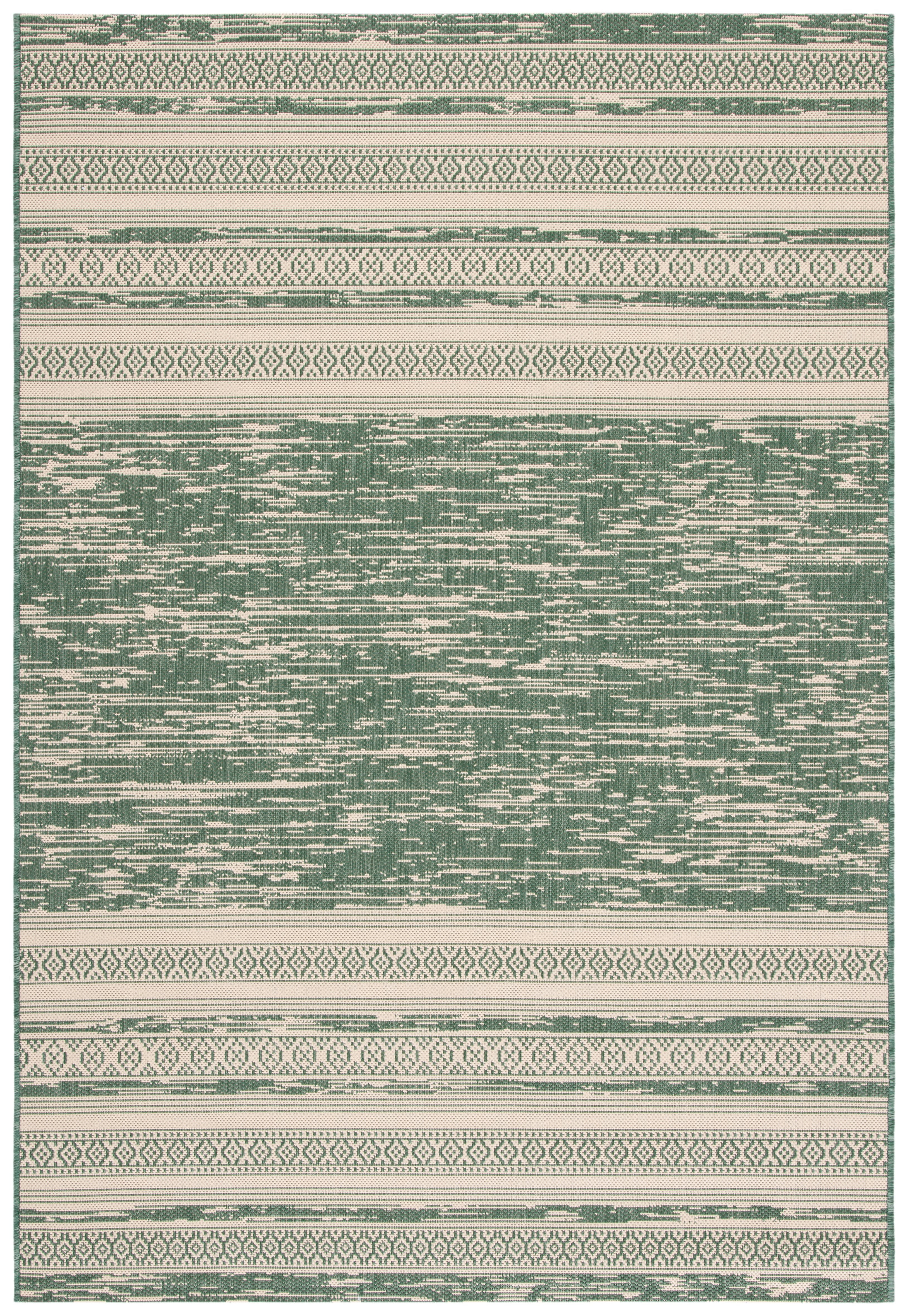 Courtyard Elegance 5' x 7' Dark Green & Beige Synthetic Area Rug