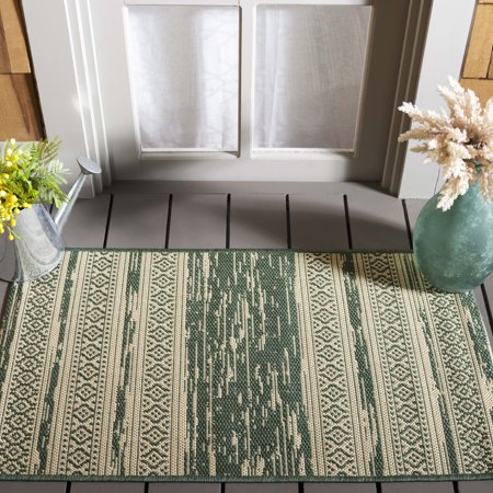 Safavieh Courtyard Galen Striped Indoor/Outdoor Area Rug, Dark Green/Beige, 2' x 3'7"