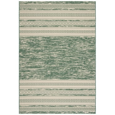 SAFAVIEH Courtyard Galen Striped Indoor/Outdoor Area Rug, Dark Green/Beige, 4' x 5'7"