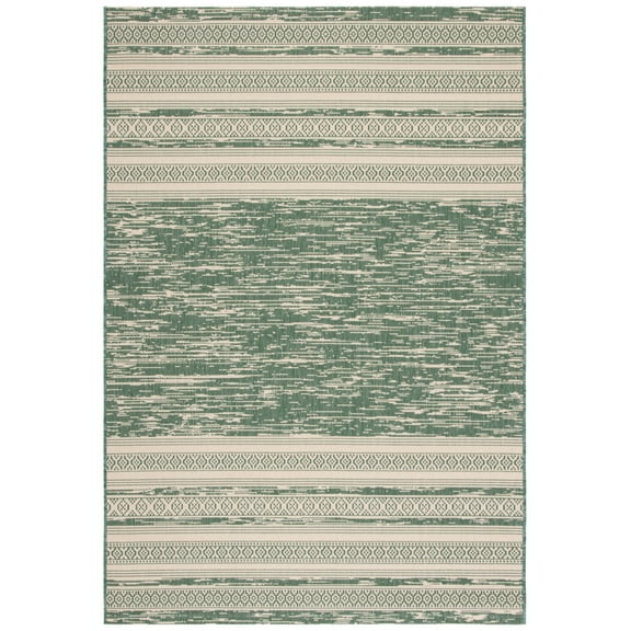 SAFAVIEH Courtyard Galen Striped Indoor/Outdoor Area Rug, Dark Green/Beige, 4' x 5'7"