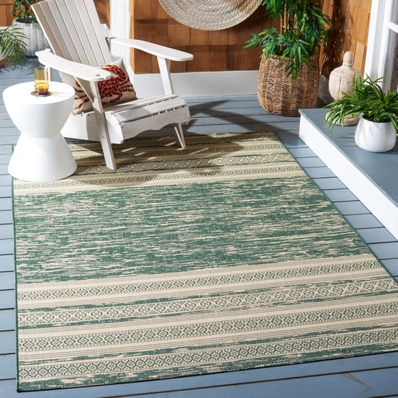 Safavieh Courtyard Galen Striped Indoor/Outdoor Area Rug, Dark Green/Beige, 5'3" x 7'7"