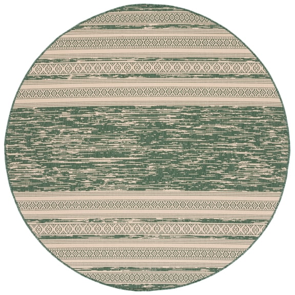 SAFAVIEH Courtyard Galen Striped Indoor/Outdoor Area Rug, Dark Green/Beige, 6'7" x 6'7" Round
