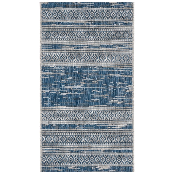 SAFAVIEH Courtyard Galen Striped Indoor/Outdoor Area Rug, Navy/Grey, 2'7" x 5'
