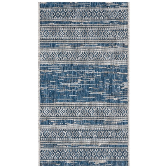 SAFAVIEH Courtyard Galen Striped Indoor/Outdoor Area Rug, Navy/Grey, 2' x 3'7"