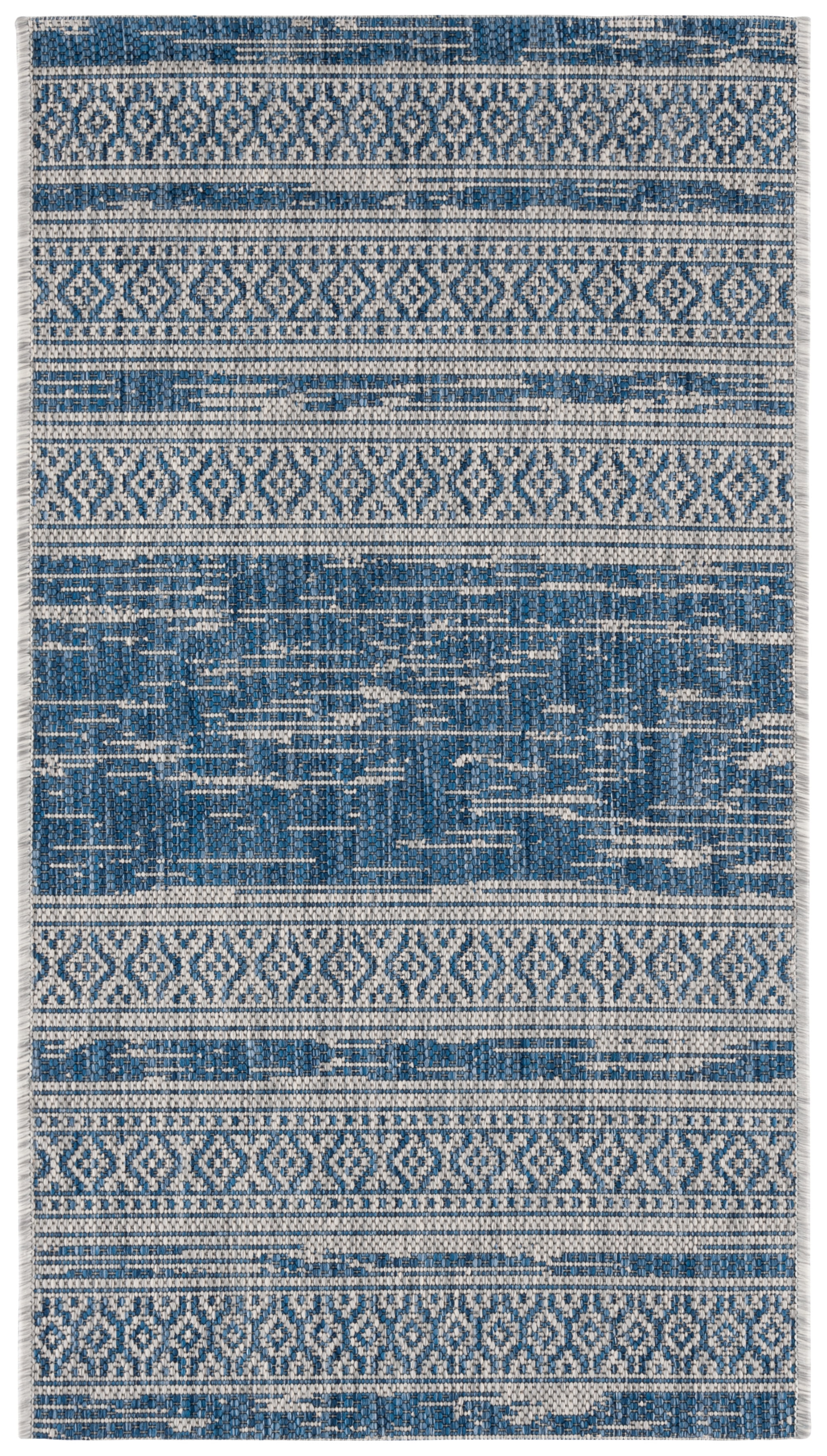 Navy and Gray Rectangular Synthetic Indoor/Outdoor Rug