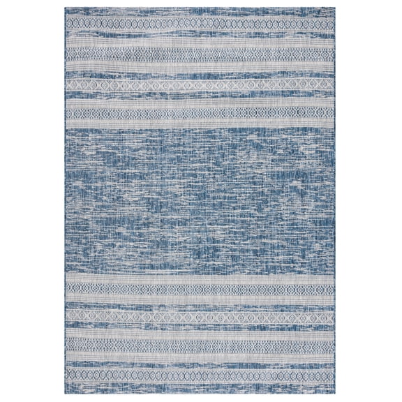SAFAVIEH Courtyard Galen Striped Indoor/Outdoor Area Rug, Navy/Grey, 5'3" x 7'7"