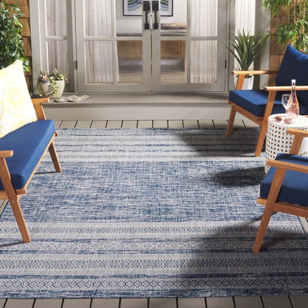 Safavieh Courtyard Galen Striped Indoor/Outdoor Area Rug, Navy/Gray, 5'3" x 7'7"