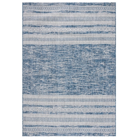 SAFAVIEH Courtyard Galen Striped Indoor/Outdoor Area Rug, Navy/Grey, 8' x 10'