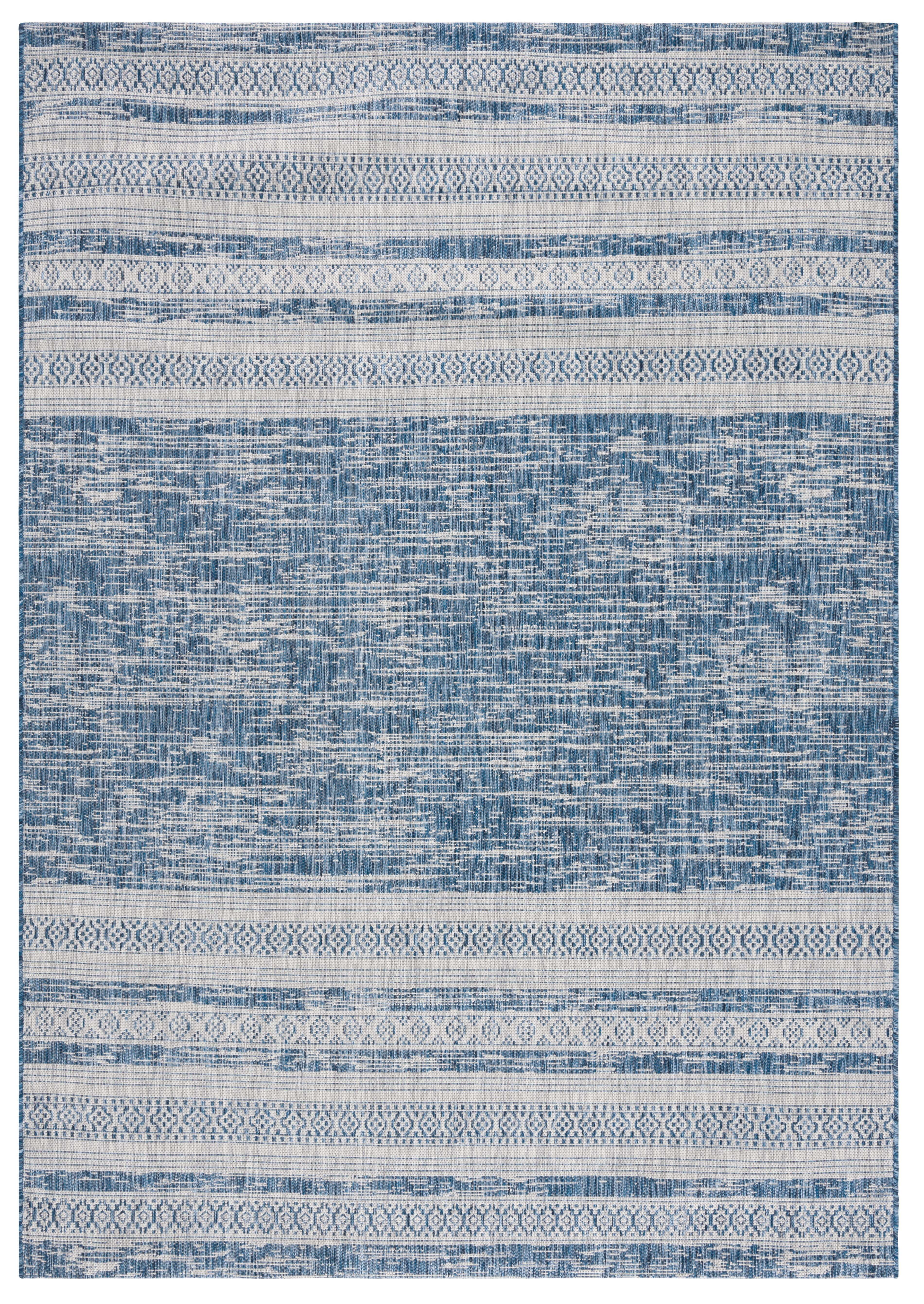SAFAVIEH Courtyard Galen Striped Indoor/Outdoor Area Rug, Navy/Grey, 8' x 11'