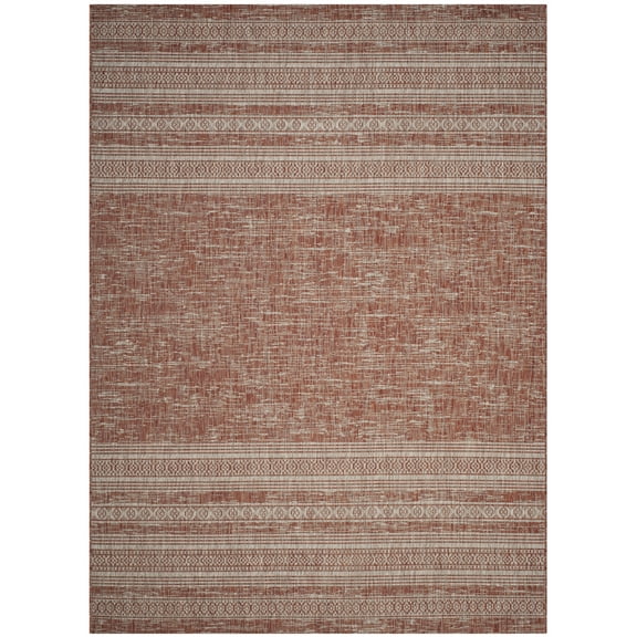 SAFAVIEH Courtyard Galen Striped Indoor/Outdoor Area Rug, Rust/Light Grey, 5'3" x 7'7"