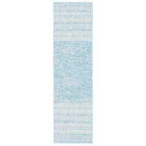 SAFAVIEH Courtyard Galen Striped Indoor/Outdoor Runner Rug, Aqua/Grey, 2'3" x 8'