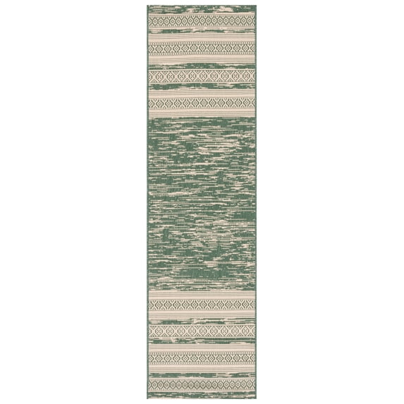 SAFAVIEH Courtyard Galen Striped Indoor/Outdoor Runner Rug, Dark Green/Beige, 2'3" x 8'