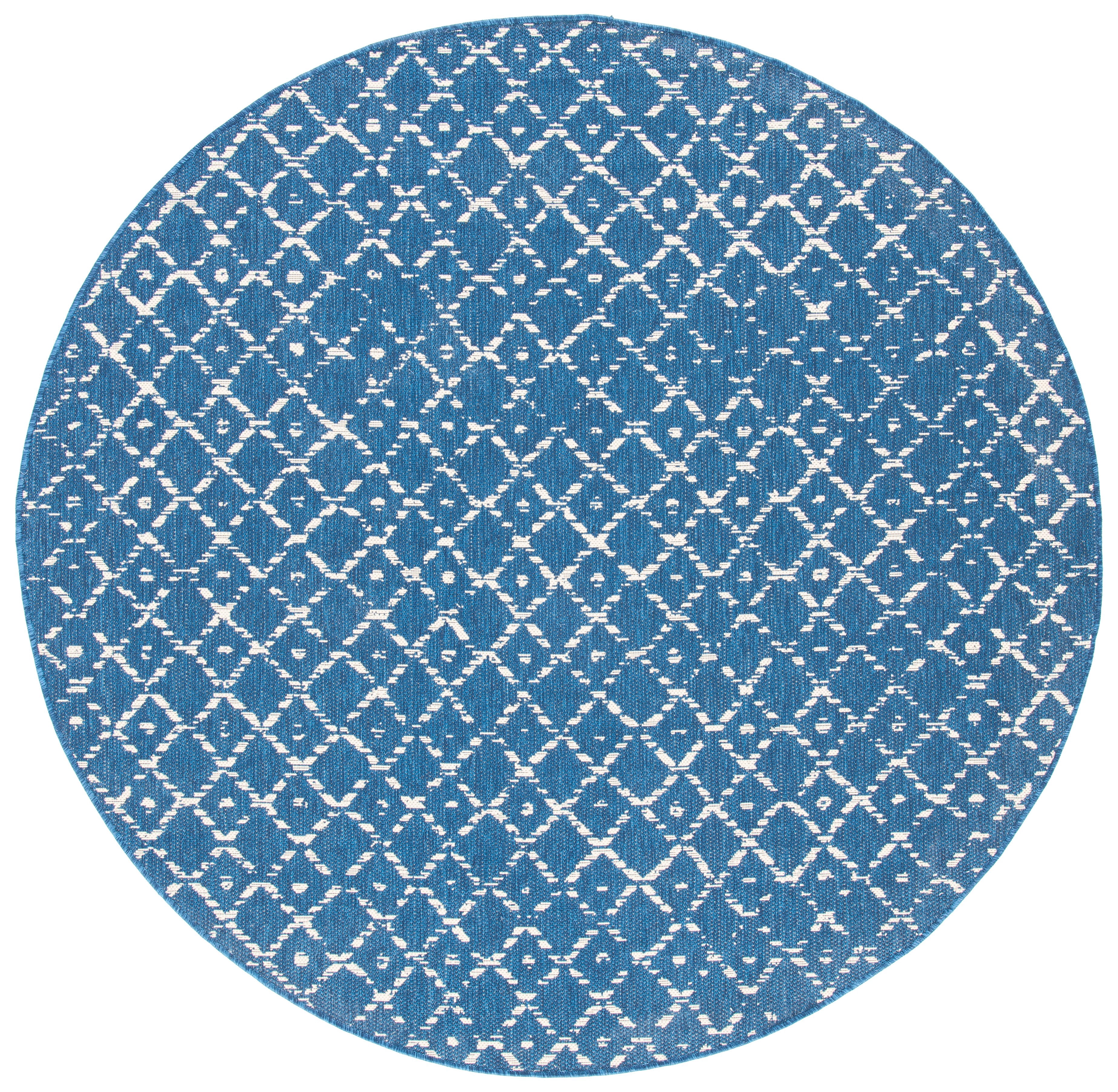 SAFAVIEH Courtyard Galena Geometric Indoor/Outdoor Area Rug, Navy/Ivory, 6'7" x 6'7" Round