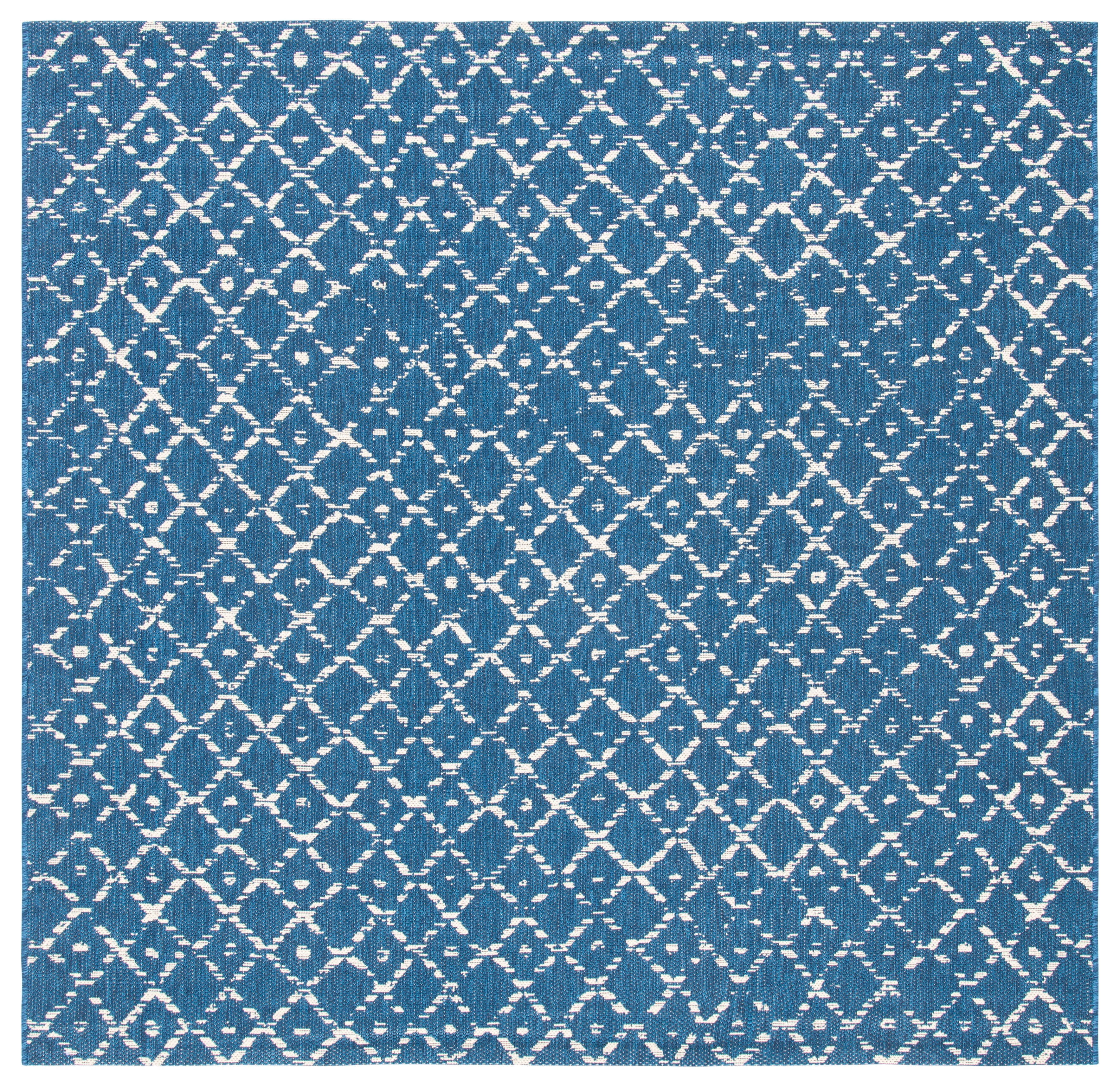 SAFAVIEH Courtyard Galena Geometric Indoor/Outdoor Area Rug, Navy/Ivory, 6'7" x 6'7" Square