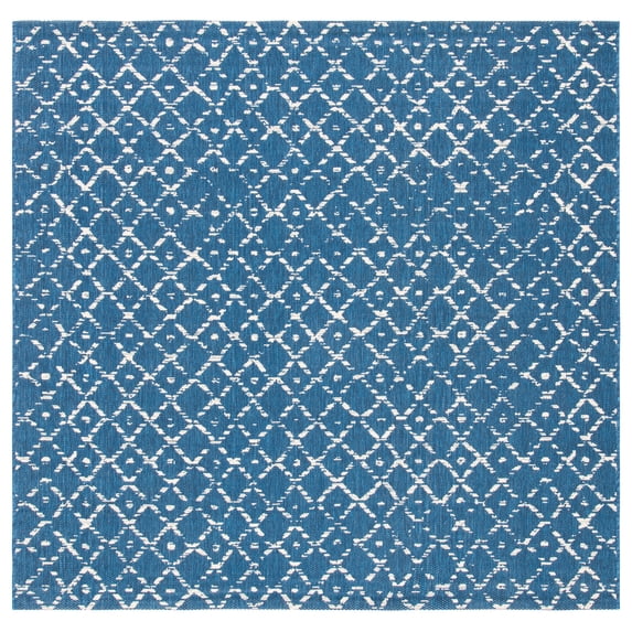 SAFAVIEH Courtyard Galena Geometric Indoor/Outdoor Area Rug, Navy/Ivory, 6'7" x 6'7" Square