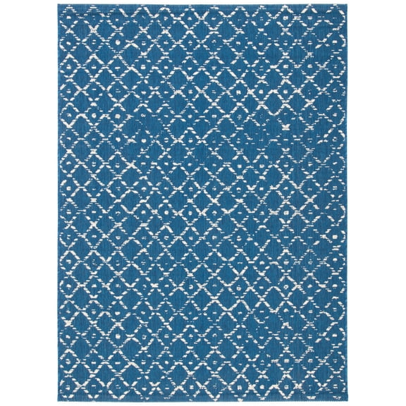 SAFAVIEH Courtyard Galena Geometric Indoor/Outdoor Area Rug, Navy/Ivory, 9' x 12'