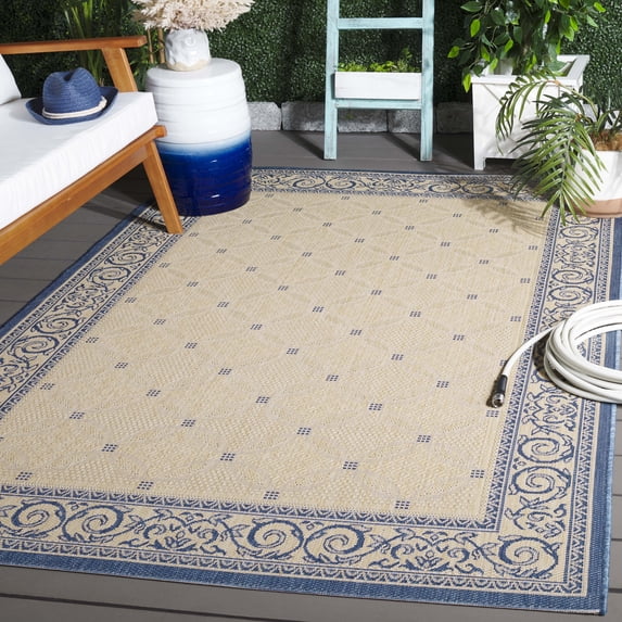 Safavieh Courtyard Gaus Oriental Indoor/Outdoor Area Rug, Natural/Blue, 2'7" x 5'