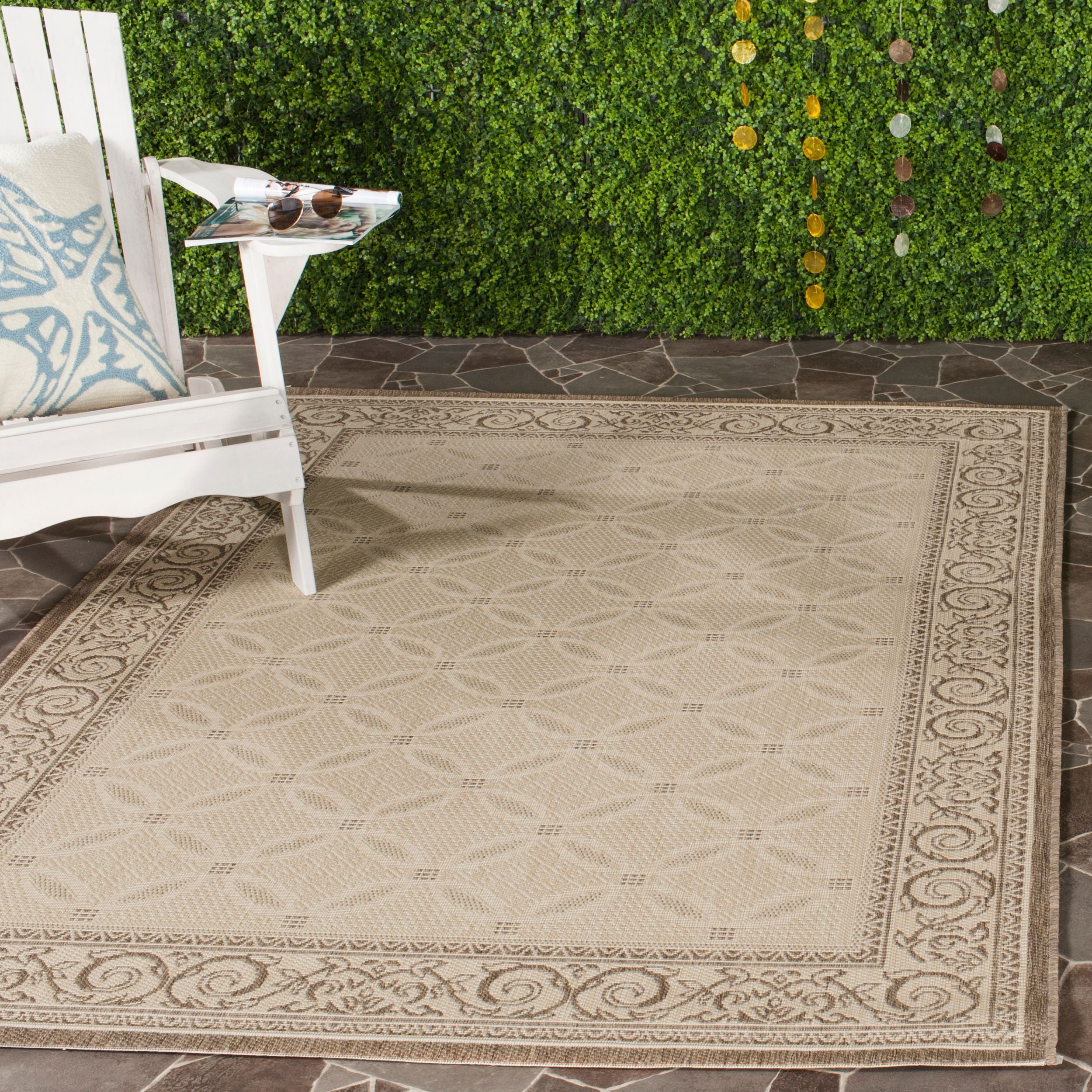 Elegant Easy-Care 4' x 5'7" Flat Woven Synthetic Area Rug in Natural Brown