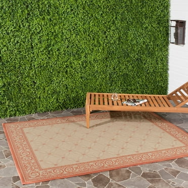 SAFAVIEH Courtyard Gaus Geometric Indoor/Outdoor Area Rug, 5'3" x 7'7", Natural/Terracotta