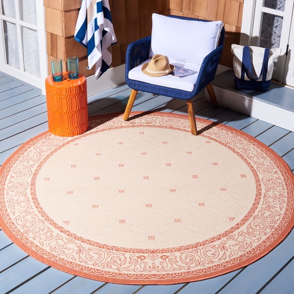 Safavieh Courtyard Gaus Oriental Indoor/Outdoor Area Rug, Natural/Terracotta, 6'7" x 6'7" Round