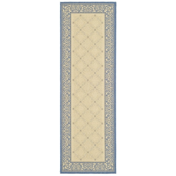 Safavieh Courtyard Gaus Oriental Indoor/Outdoor Runner Rug, Natural/Blue, 2'3" x 10'