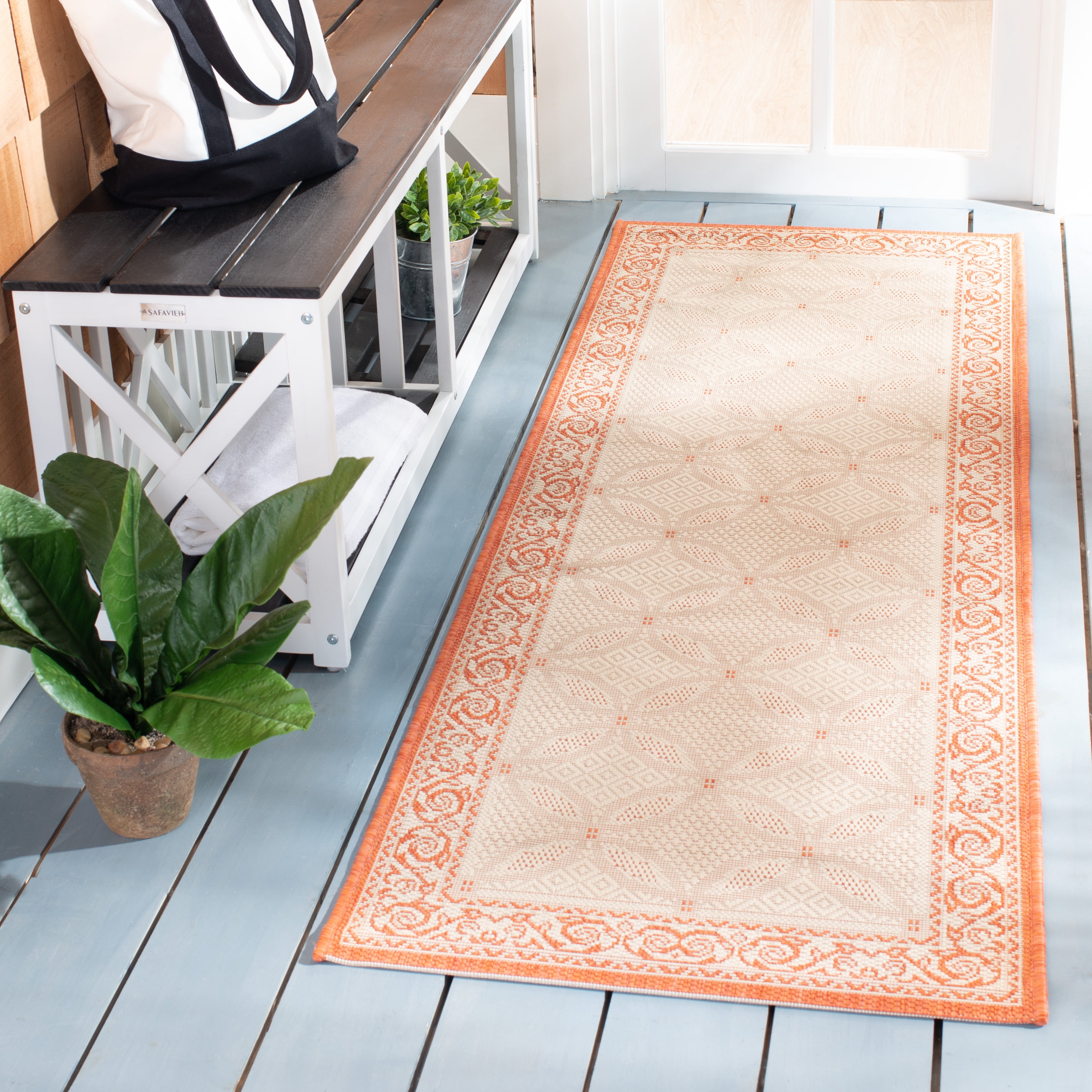Safavieh Courtyard Gaus Oriental Indoor/Outdoor Runner Rug, Natural/Terracotta, 2'3" x 6'7"