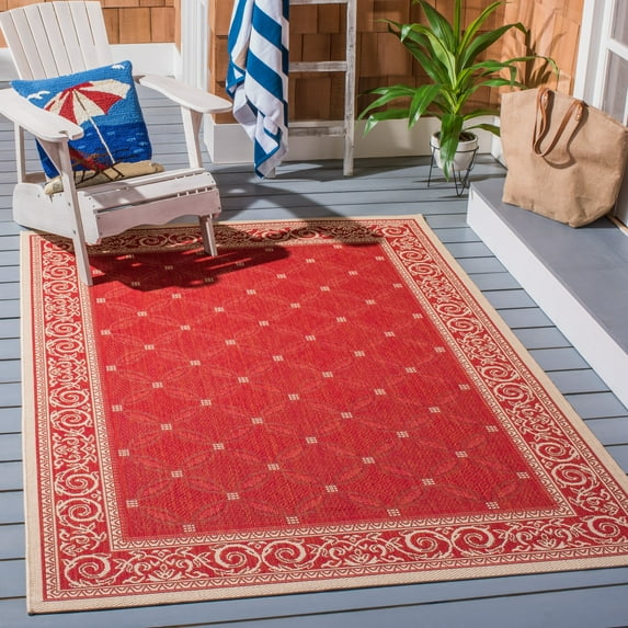 Safavieh Courtyard Gaus Oriental Indoor/Outdoor Area Rug, Red/Natural, 6'7" x 6'7" Square