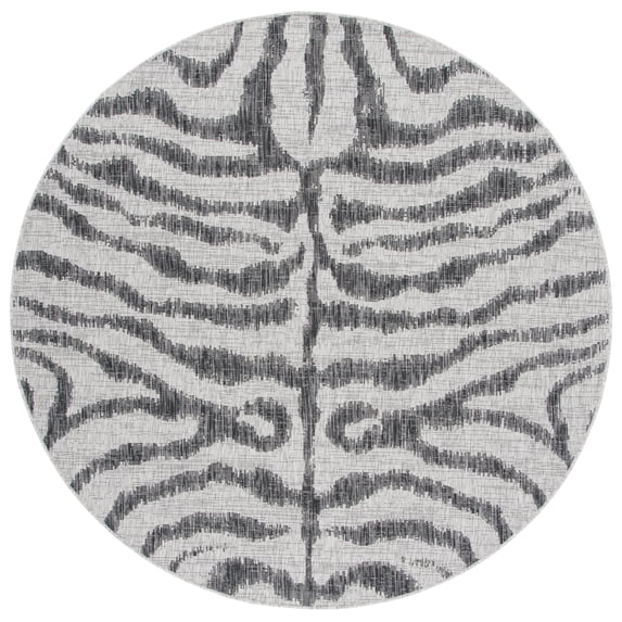 SAFAVIEH Courtyard Gerald Animal Indoor/Outdoor Area Rug, Grey/Black, 6'7" x 6'7" Round