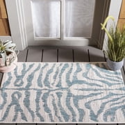 SAFAVIEH Courtyard Gerald Animal Indoor/Outdoor Area Rug, Ivory/Aqua, 2' x 3'7"