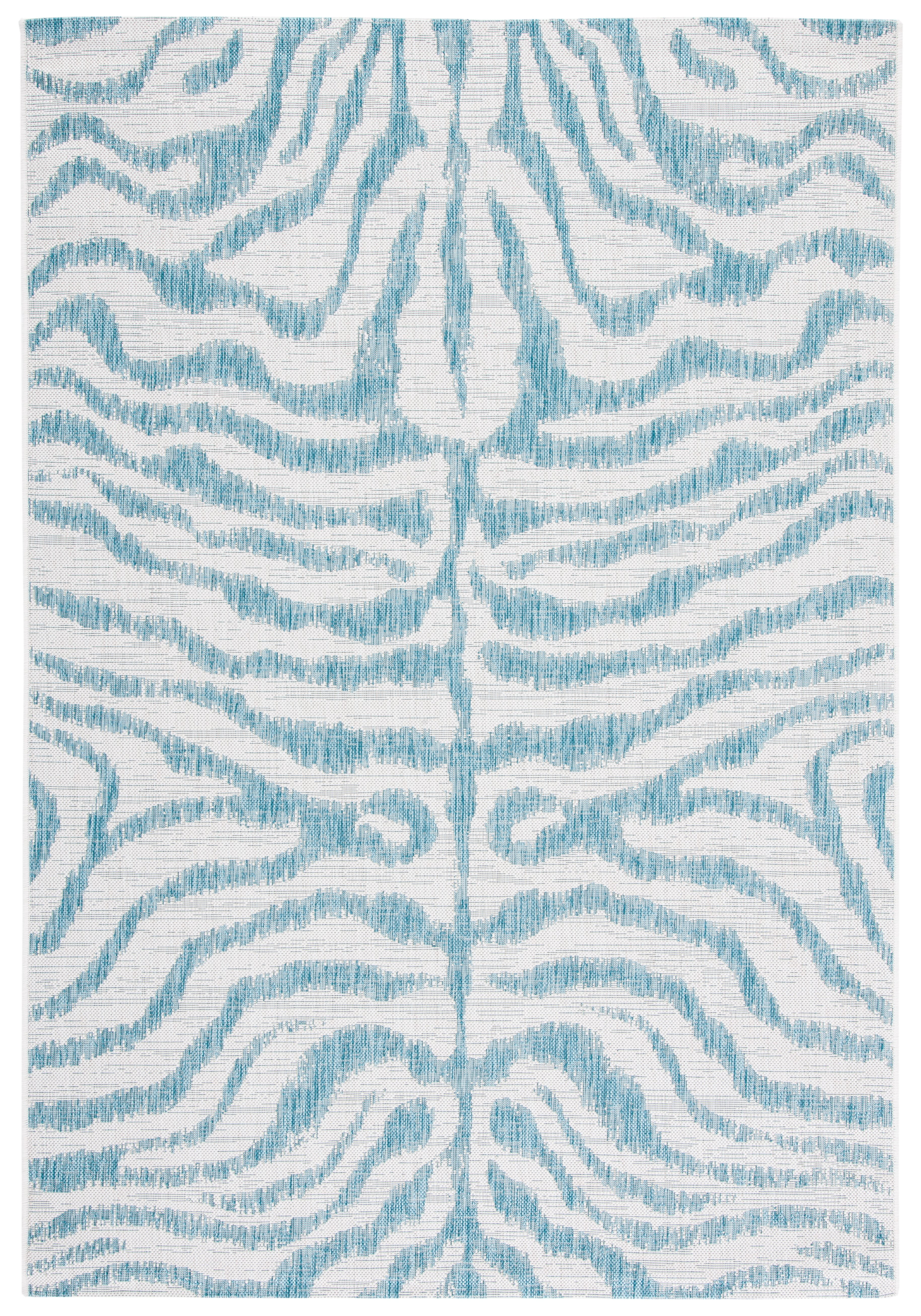 SAFAVIEH Courtyard Gerald Animal Indoor/Outdoor Area Rug, Ivory/Aqua, 4' x 5'7"