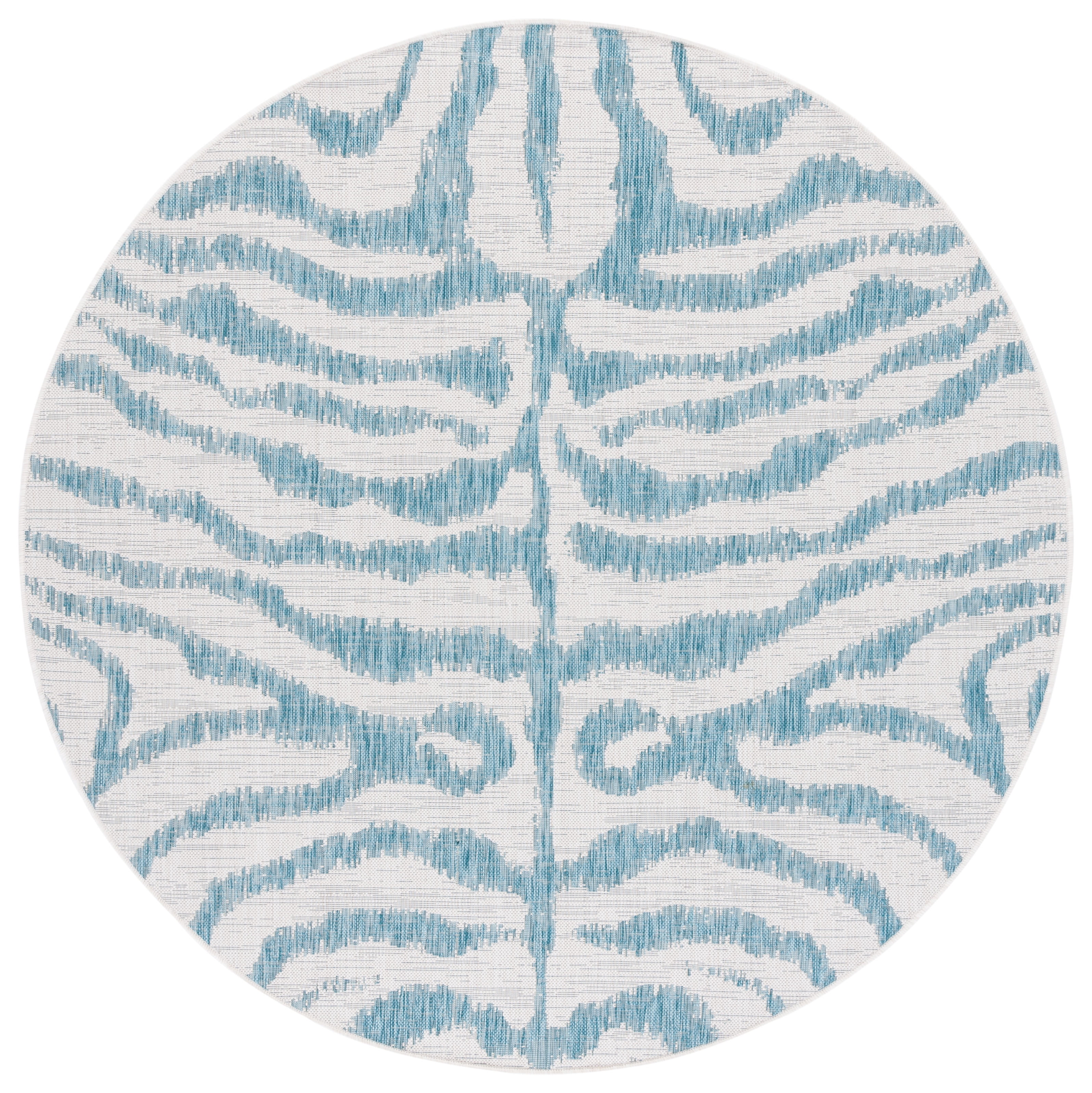 SAFAVIEH Courtyard Gerald Animal Indoor/Outdoor Area Rug, Ivory/Aqua, 6'7" x 6'7" Round