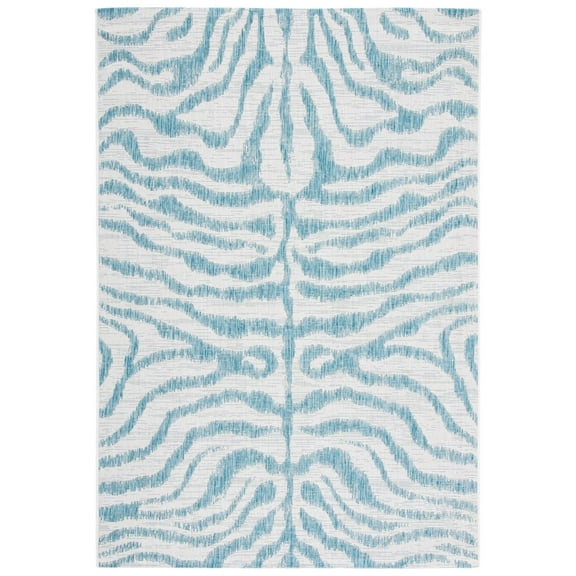 SAFAVIEH Courtyard Gerald Animal Indoor/Outdoor Area Rug, Ivory/Aqua, 6'7" x 9'6"