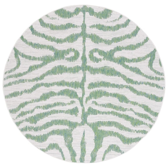 SAFAVIEH Courtyard Gerald Animal Indoor/Outdoor Area Rug, Ivory/Green, 6'7" x 6'7" Round