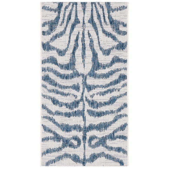SAFAVIEH Courtyard Gerald Animal Indoor/Outdoor Area Rug, Ivory/Navy, 2' x 3'7"
